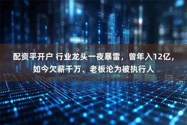配资平开户 行业龙头一夜暴雷，曾年入12亿，如今欠薪千万、老板沦为被执行人